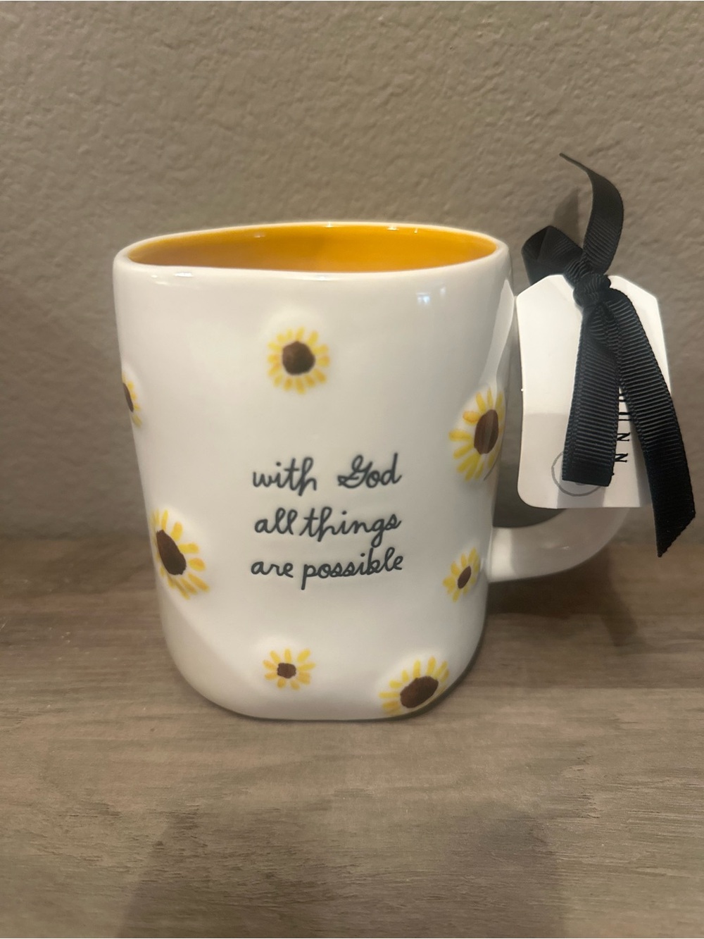 Rae Dunn With God All Things Are Possible Sunflower Mug